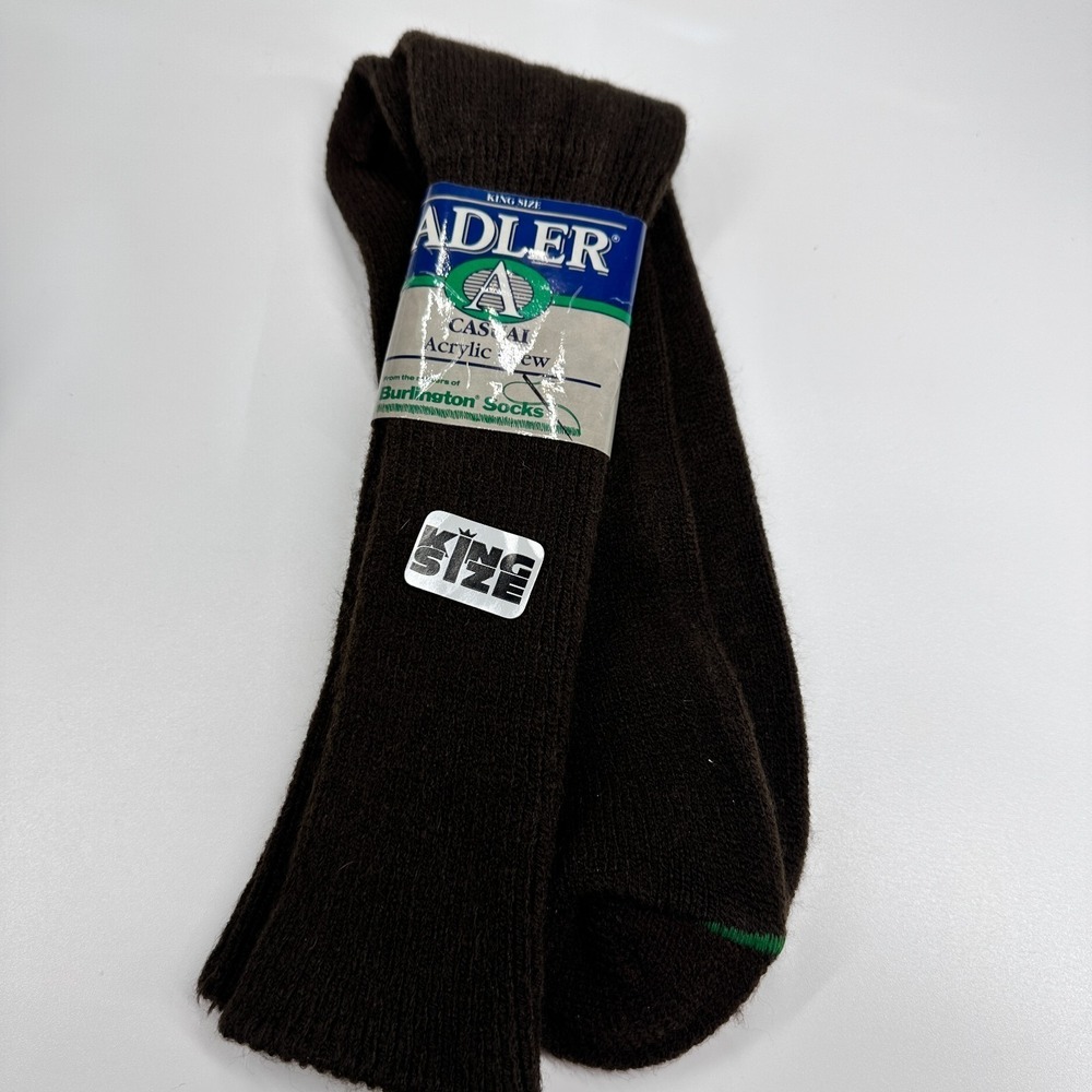 ADLER MENS SOCKS Dark Brown #5505 Crew Length KING SIZE 13 UP Made USA New VTG